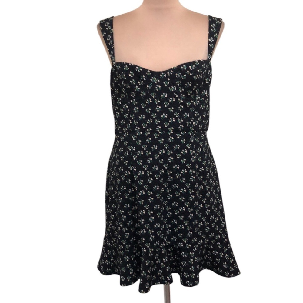 Hutch Black Mini Dress with Tiny White & Green Floral Print
